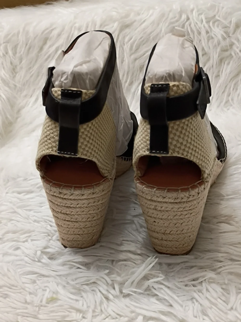 Kenneth Cole Gentle Souls Charli Black Espadrille Wedge Sandals Ankle Buckle 9.5